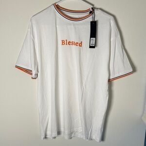 Fashion Nova White Tee with Orange Details